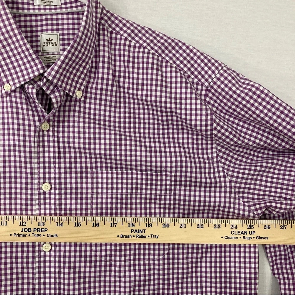 Peter Millar Purple White Gingham Nanoluxe Cotton Long Sleeve Button Down XL - Picture 6 of 9